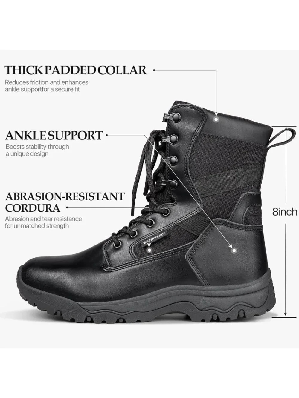 Men's Dark Black Combat Boots Durable Suede Leather Military Boot Desert Boot